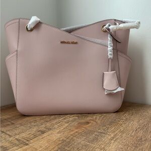 NWT Michael Kors Jet Set Travel Large Leather Tote | Powder Blush